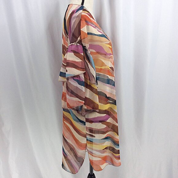 Democracy Open Duster Cardigan Size Small / Medium Ruffle Sleeve Sheer Overlay - Picture 2 of 11